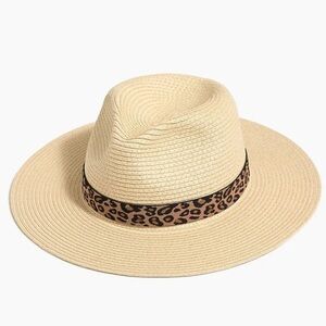 J.Crew Packable hat with leopard ribbon M/L vacation beach preppy resort wear